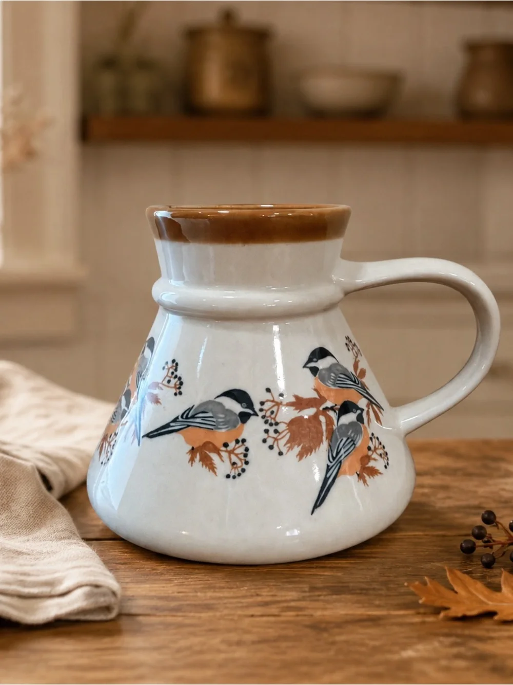 Vintage Otagiri Japan Chickadee Bird Mug Stoneware Cottagecore Coffee Cup